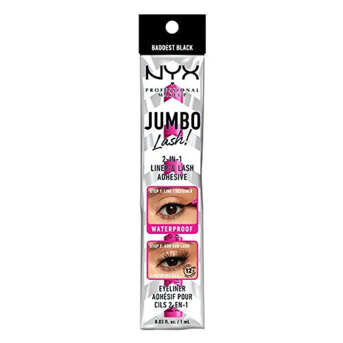 NYX Jumbo Lash 2-in-1 Eyeliner & Lash Adhesive – Baddest Black, 1 ml
