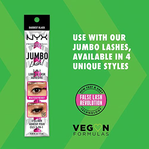 NYX Jumbo Lash 2-in-1 Eyeliner & Lash Adhesive – Baddest Black, 1 ml