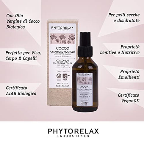 Phytorelax Laboratories Vegan Coconut Mehrzweck-Trockenöl – Gesicht Körper Haar 100ml