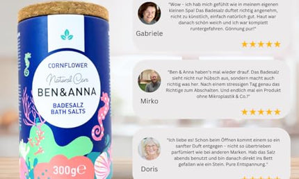 Ben & Anna Premium Cornflower Bath Salts – Muskelentspannung, Kornblume, 300 g