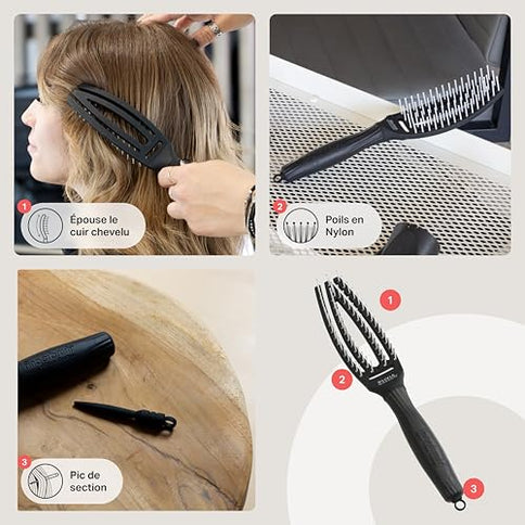 Olivia Garden Fingerbrush Detangler Haarbürste – Black Ionized Nylon, Klein