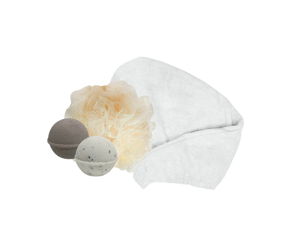 Afterspa Wellness Bath Ritual mit Netzschwamm und 2 Badebombs