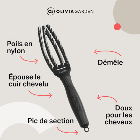 Olivia Garden Fingerbrush Detangler Haarbürste – Black Ionized Nylon, Klein