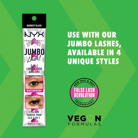 NYX Jumbo Lash 2-in-1 Eyeliner & Lash Adhesive – Baddest Black, 1 ml