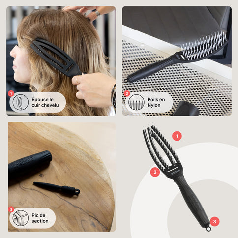 Olivia Garden Fingerbrush Detangler Haarbürste – Black Ionized Nylon, Klein