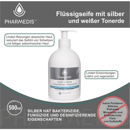 Pharmedis Flüssigseife Silber & Weißer Tonerde 500 ml